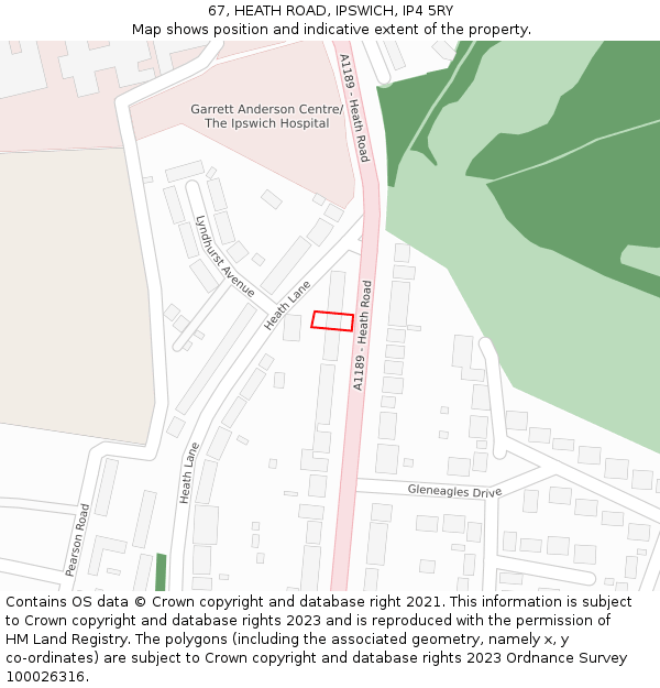 67, HEATH ROAD, IPSWICH, IP4 5RY: Location map and indicative extent of plot