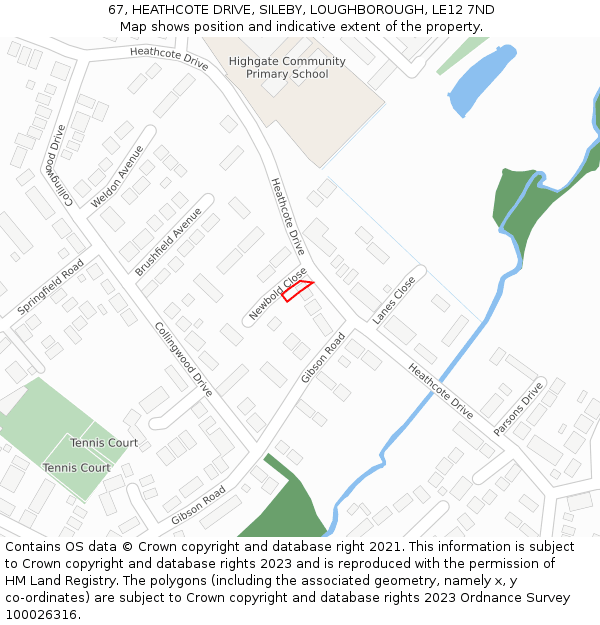 67, HEATHCOTE DRIVE, SILEBY, LOUGHBOROUGH, LE12 7ND: Location map and indicative extent of plot