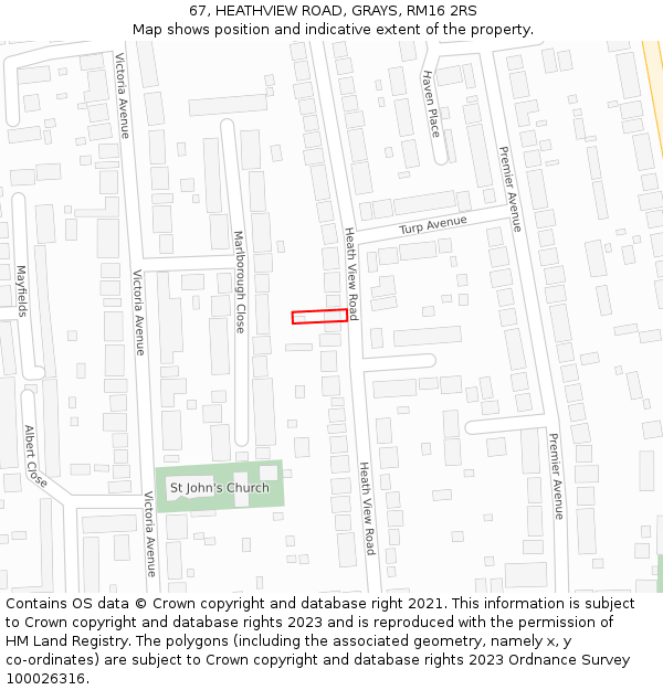 67, HEATHVIEW ROAD, GRAYS, RM16 2RS: Location map and indicative extent of plot