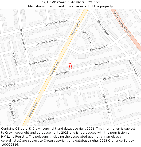 67, HEMINGWAY, BLACKPOOL, FY4 3DR: Location map and indicative extent of plot