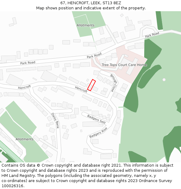 67, HENCROFT, LEEK, ST13 8EZ: Location map and indicative extent of plot
