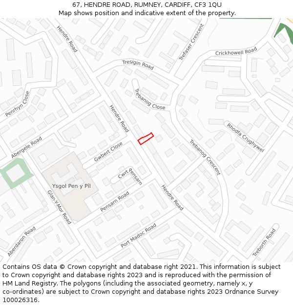 67, HENDRE ROAD, RUMNEY, CARDIFF, CF3 1QU: Location map and indicative extent of plot