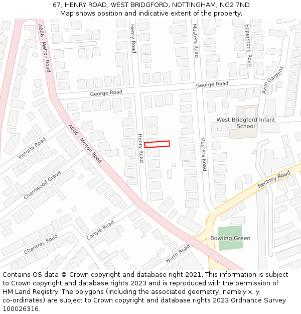 67, HENRY ROAD, WEST BRIDGFORD, NOTTINGHAM, NG2 7ND: Location map and indicative extent of plot