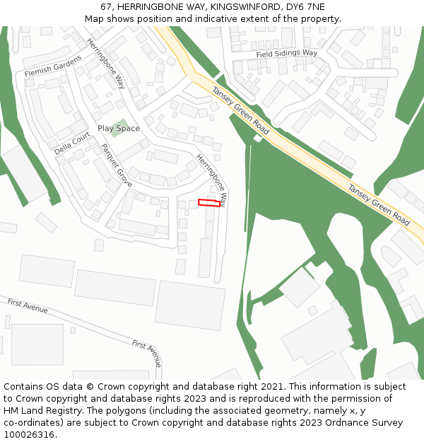 67, HERRINGBONE WAY, KINGSWINFORD, DY6 7NE: Location map and indicative extent of plot