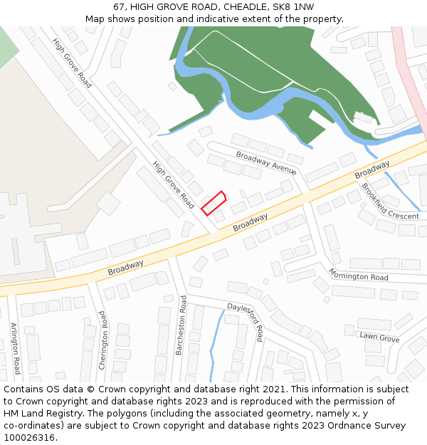 67, HIGH GROVE ROAD, CHEADLE, SK8 1NW: Location map and indicative extent of plot