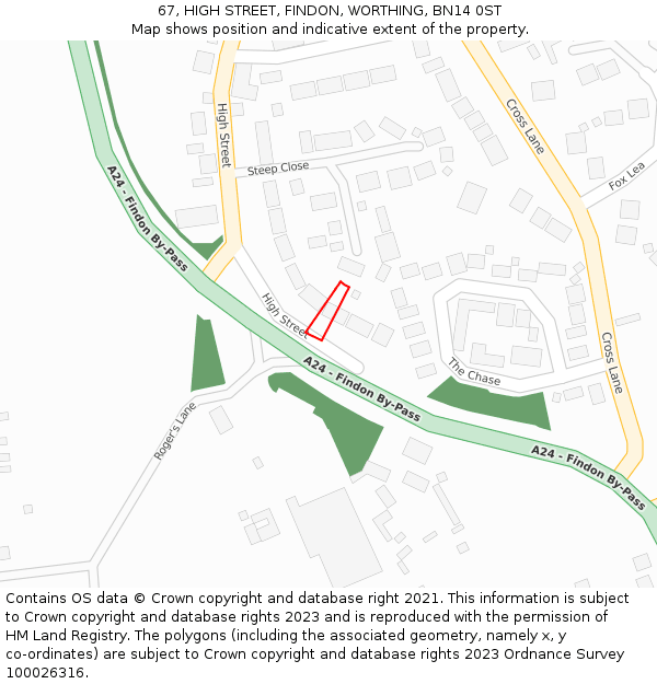 67, HIGH STREET, FINDON, WORTHING, BN14 0ST: Location map and indicative extent of plot