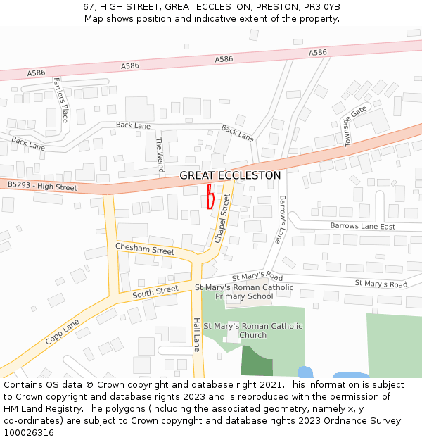 67, HIGH STREET, GREAT ECCLESTON, PRESTON, PR3 0YB: Location map and indicative extent of plot