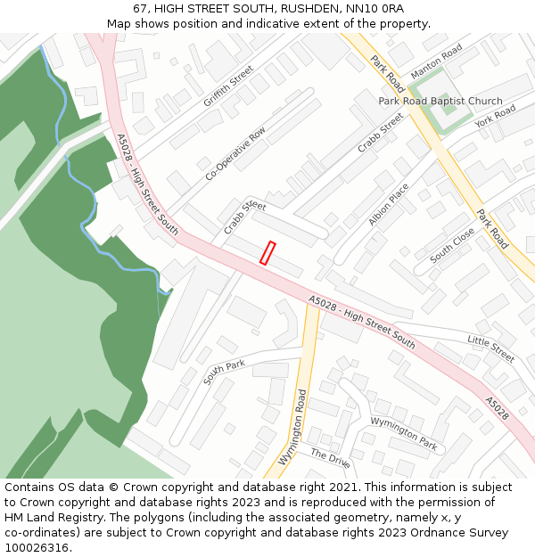 67, HIGH STREET SOUTH, RUSHDEN, NN10 0RA: Location map and indicative extent of plot