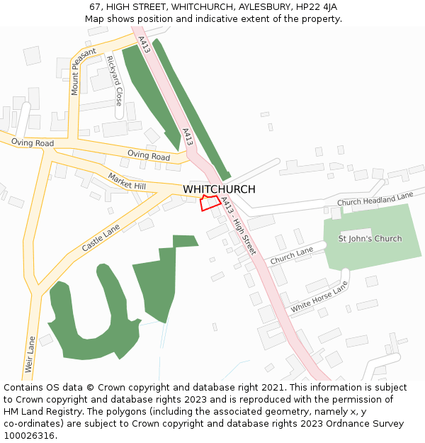 67, HIGH STREET, WHITCHURCH, AYLESBURY, HP22 4JA: Location map and indicative extent of plot