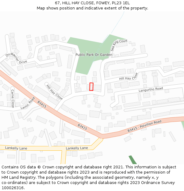 67, HILL HAY CLOSE, FOWEY, PL23 1EL: Location map and indicative extent of plot