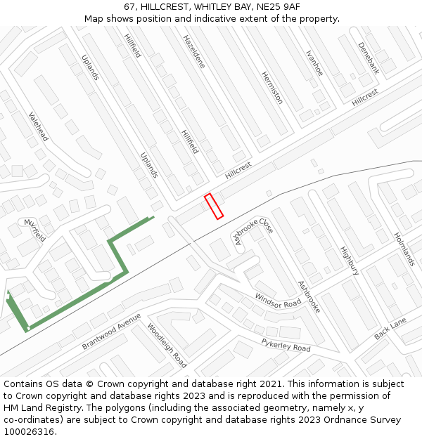 67, HILLCREST, WHITLEY BAY, NE25 9AF: Location map and indicative extent of plot