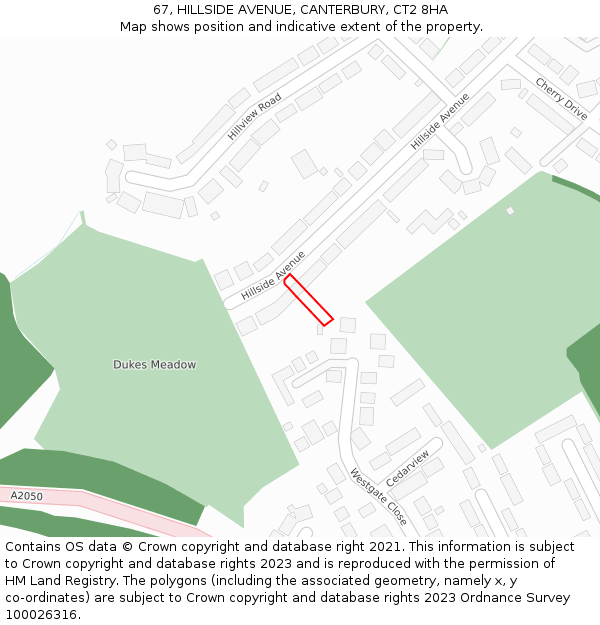 67, HILLSIDE AVENUE, CANTERBURY, CT2 8HA: Location map and indicative extent of plot