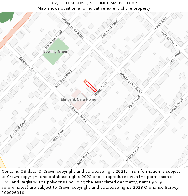 67, HILTON ROAD, NOTTINGHAM, NG3 6AP: Location map and indicative extent of plot