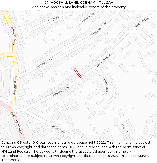 67, HOGSHILL LANE, COBHAM, KT11 2AH: Location map and indicative extent of plot