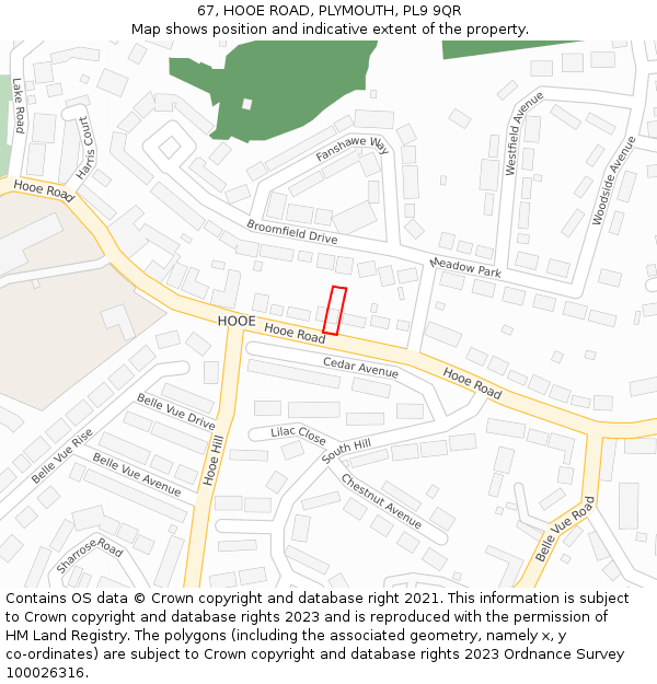 67, HOOE ROAD, PLYMOUTH, PL9 9QR: Location map and indicative extent of plot