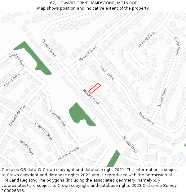 67, HOWARD DRIVE, MAIDSTONE, ME16 0QF: Location map and indicative extent of plot