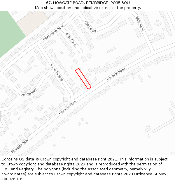 67, HOWGATE ROAD, BEMBRIDGE, PO35 5QU: Location map and indicative extent of plot