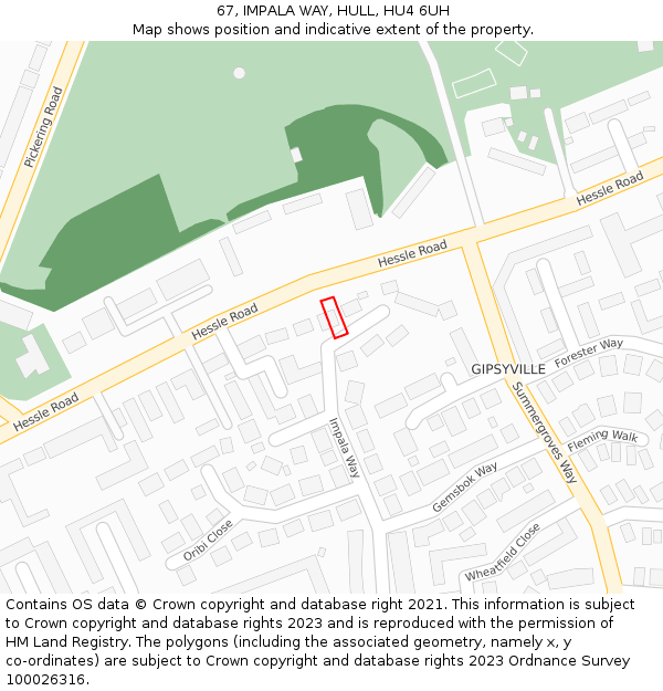 67, IMPALA WAY, HULL, HU4 6UH: Location map and indicative extent of plot