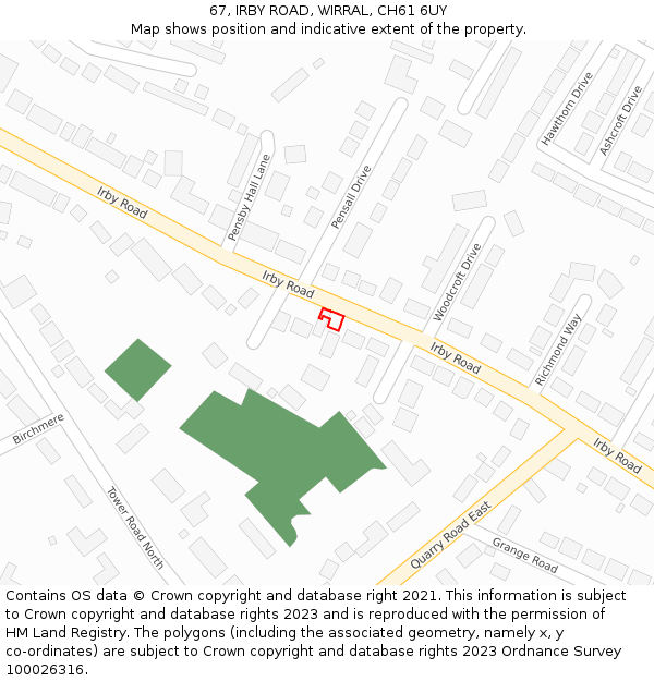 67, IRBY ROAD, WIRRAL, CH61 6UY: Location map and indicative extent of plot