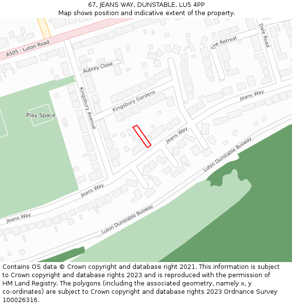 67, JEANS WAY, DUNSTABLE, LU5 4PP: Location map and indicative extent of plot