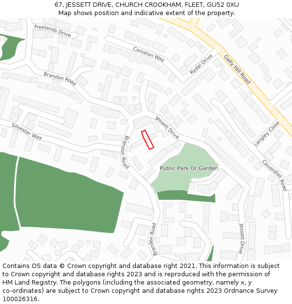 67, JESSETT DRIVE, CHURCH CROOKHAM, FLEET, GU52 0XU: Location map and indicative extent of plot