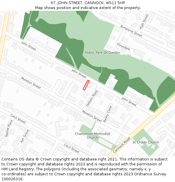 67, JOHN STREET, CANNOCK, WS11 5HP: Location map and indicative extent of plot