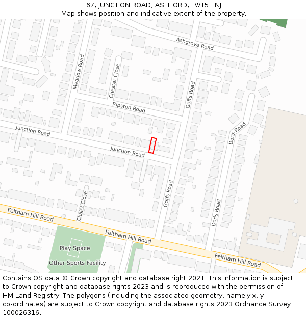 67, JUNCTION ROAD, ASHFORD, TW15 1NJ: Location map and indicative extent of plot