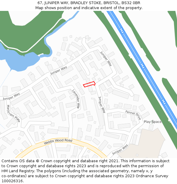 67, JUNIPER WAY, BRADLEY STOKE, BRISTOL, BS32 0BR: Location map and indicative extent of plot