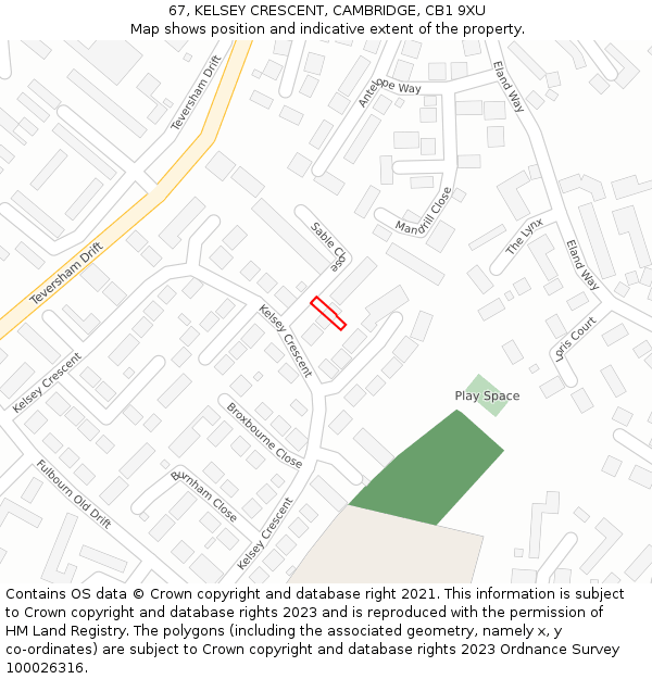 67, KELSEY CRESCENT, CAMBRIDGE, CB1 9XU: Location map and indicative extent of plot