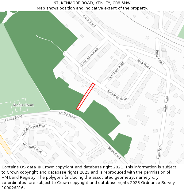 67, KENMORE ROAD, KENLEY, CR8 5NW: Location map and indicative extent of plot