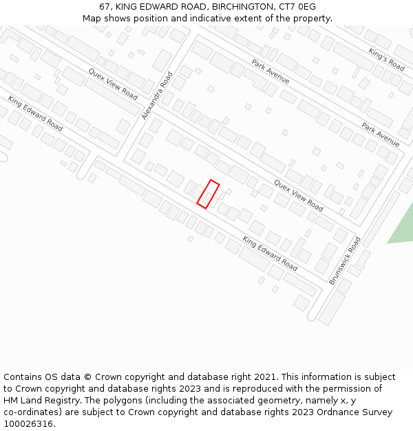 67, KING EDWARD ROAD, BIRCHINGTON, CT7 0EG: Location map and indicative extent of plot