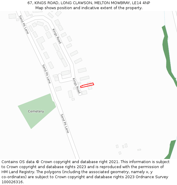 67, KINGS ROAD, LONG CLAWSON, MELTON MOWBRAY, LE14 4NP: Location map and indicative extent of plot