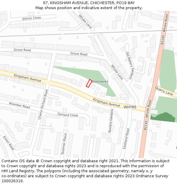 67, KINGSHAM AVENUE, CHICHESTER, PO19 8AY: Location map and indicative extent of plot