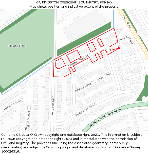 67, KINGSTON CRESCENT, SOUTHPORT, PR9 9YY: Location map and indicative extent of plot
