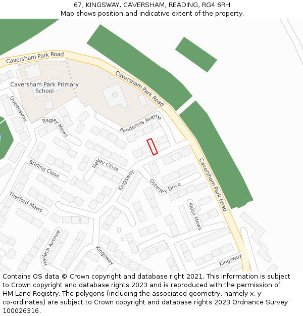 67, KINGSWAY, CAVERSHAM, READING, RG4 6RH: Location map and indicative extent of plot