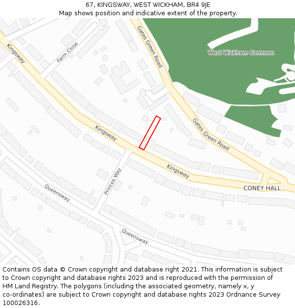 67, KINGSWAY, WEST WICKHAM, BR4 9JE: Location map and indicative extent of plot