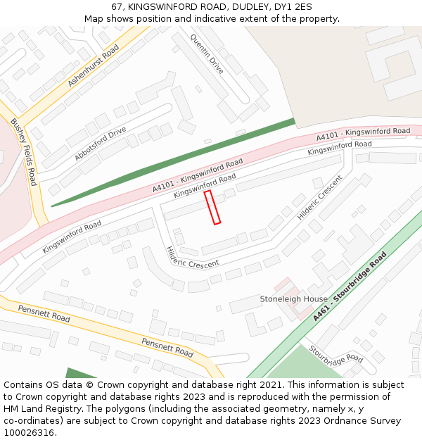 67, KINGSWINFORD ROAD, DUDLEY, DY1 2ES: Location map and indicative extent of plot