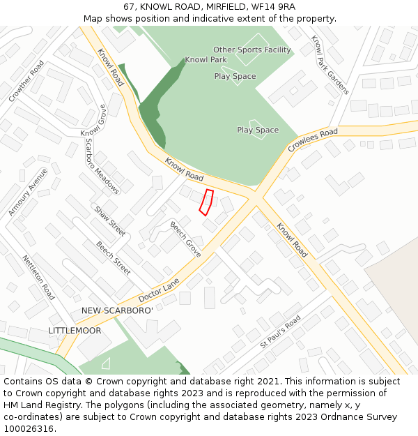 67, KNOWL ROAD, MIRFIELD, WF14 9RA: Location map and indicative extent of plot