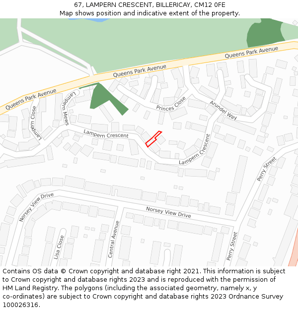67, LAMPERN CRESCENT, BILLERICAY, CM12 0FE: Location map and indicative extent of plot