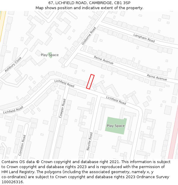 67, LICHFIELD ROAD, CAMBRIDGE, CB1 3SP: Location map and indicative extent of plot