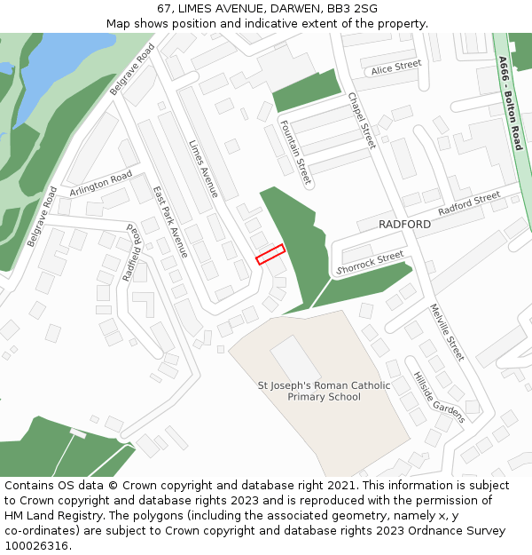 67, LIMES AVENUE, DARWEN, BB3 2SG: Location map and indicative extent of plot