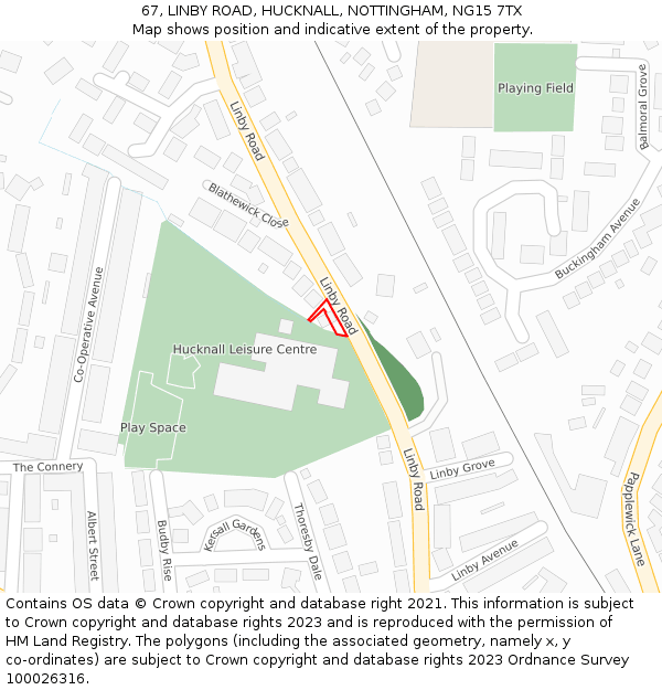 67, LINBY ROAD, HUCKNALL, NOTTINGHAM, NG15 7TX: Location map and indicative extent of plot