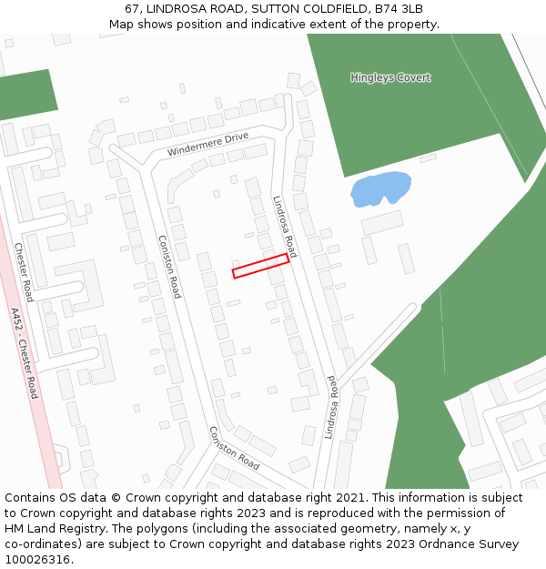 67, LINDROSA ROAD, SUTTON COLDFIELD, B74 3LB: Location map and indicative extent of plot