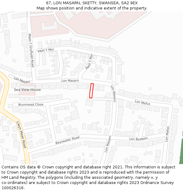 67, LON MASARN, SKETTY, SWANSEA, SA2 9EX: Location map and indicative extent of plot