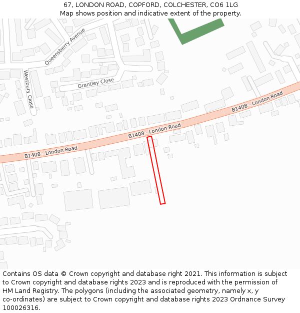 67, LONDON ROAD, COPFORD, COLCHESTER, CO6 1LG: Location map and indicative extent of plot