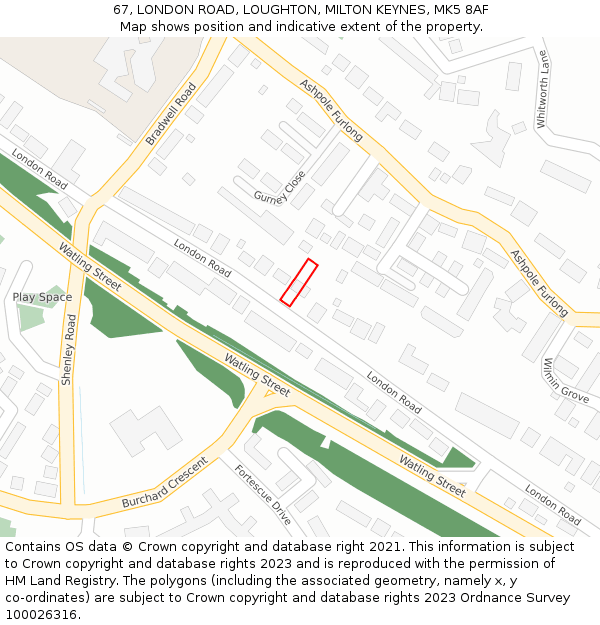 67, LONDON ROAD, LOUGHTON, MILTON KEYNES, MK5 8AF: Location map and indicative extent of plot