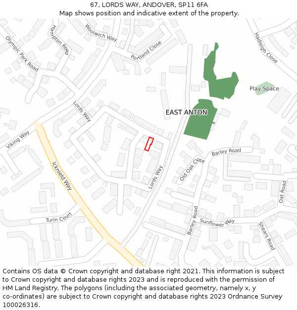 67, LORDS WAY, ANDOVER, SP11 6FA: Location map and indicative extent of plot