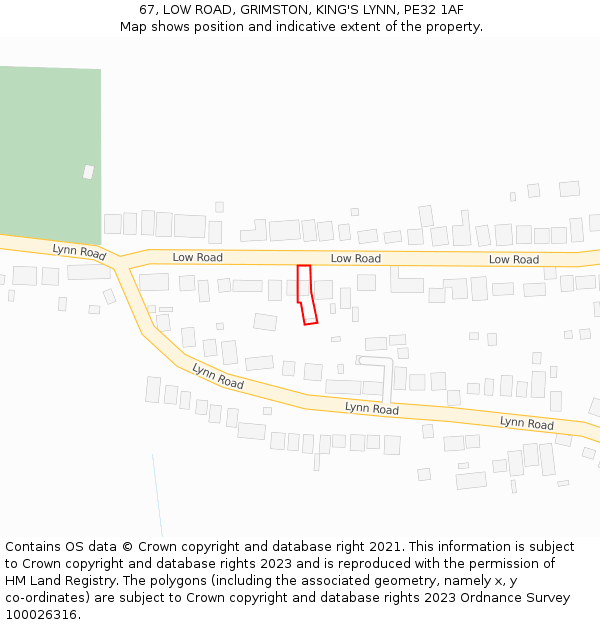 67, LOW ROAD, GRIMSTON, KING'S LYNN, PE32 1AF: Location map and indicative extent of plot