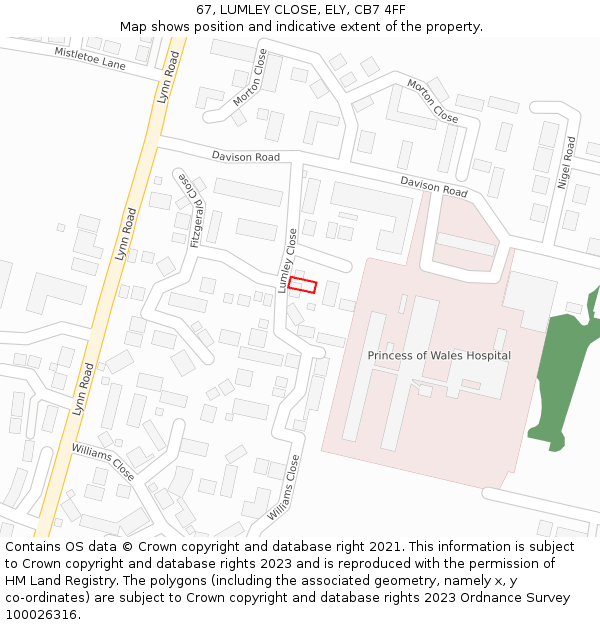 67, LUMLEY CLOSE, ELY, CB7 4FF: Location map and indicative extent of plot