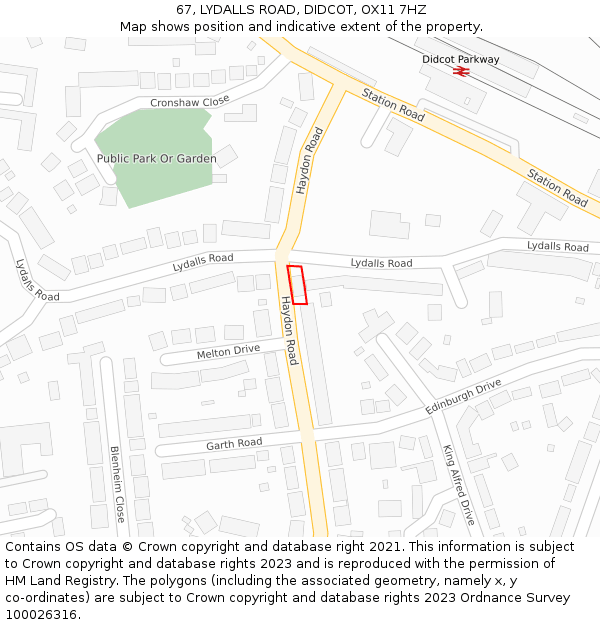 67, LYDALLS ROAD, DIDCOT, OX11 7HZ: Location map and indicative extent of plot